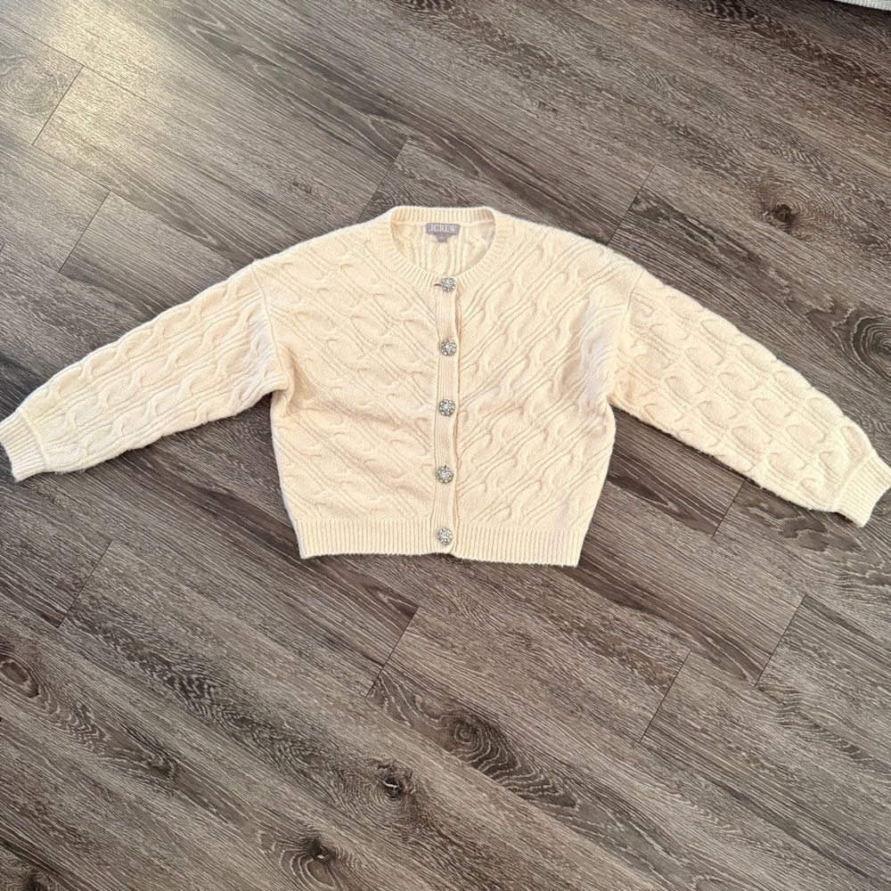 J. Crew Cable-knit cardigan sweater with jewel buttons